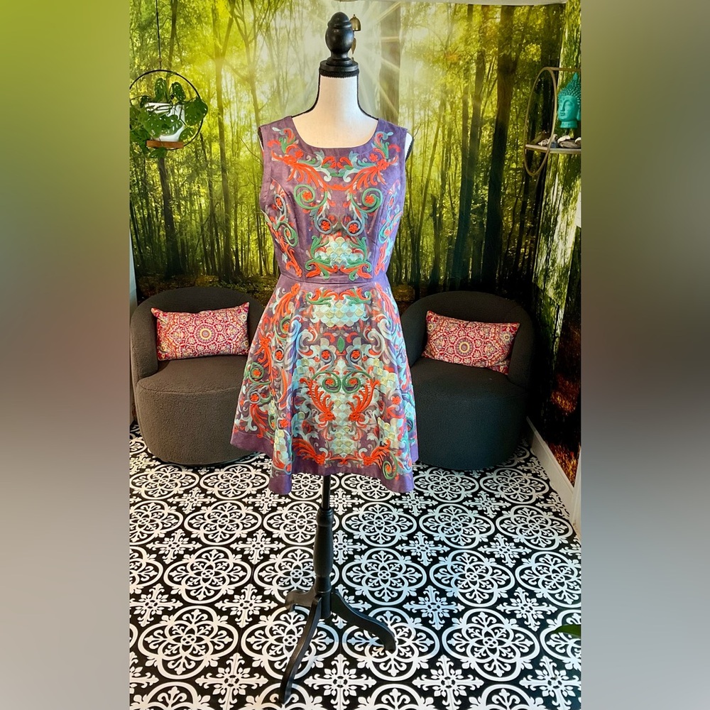 Pankaj and Nindhi Octave Dress Enbroidered orange purple lined A-line dress